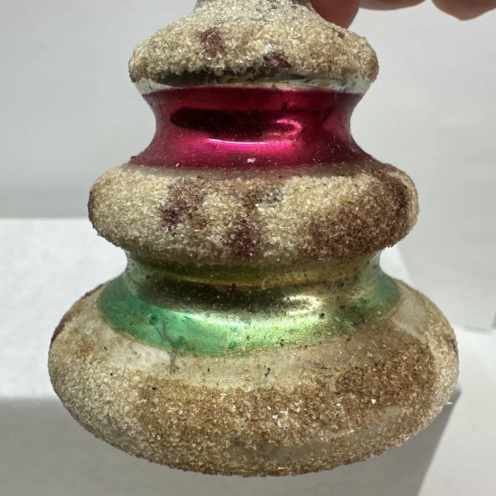 VTG Shiny Brite Unsilvered UFO Tornado White Mica Striped Ornament Glass 3